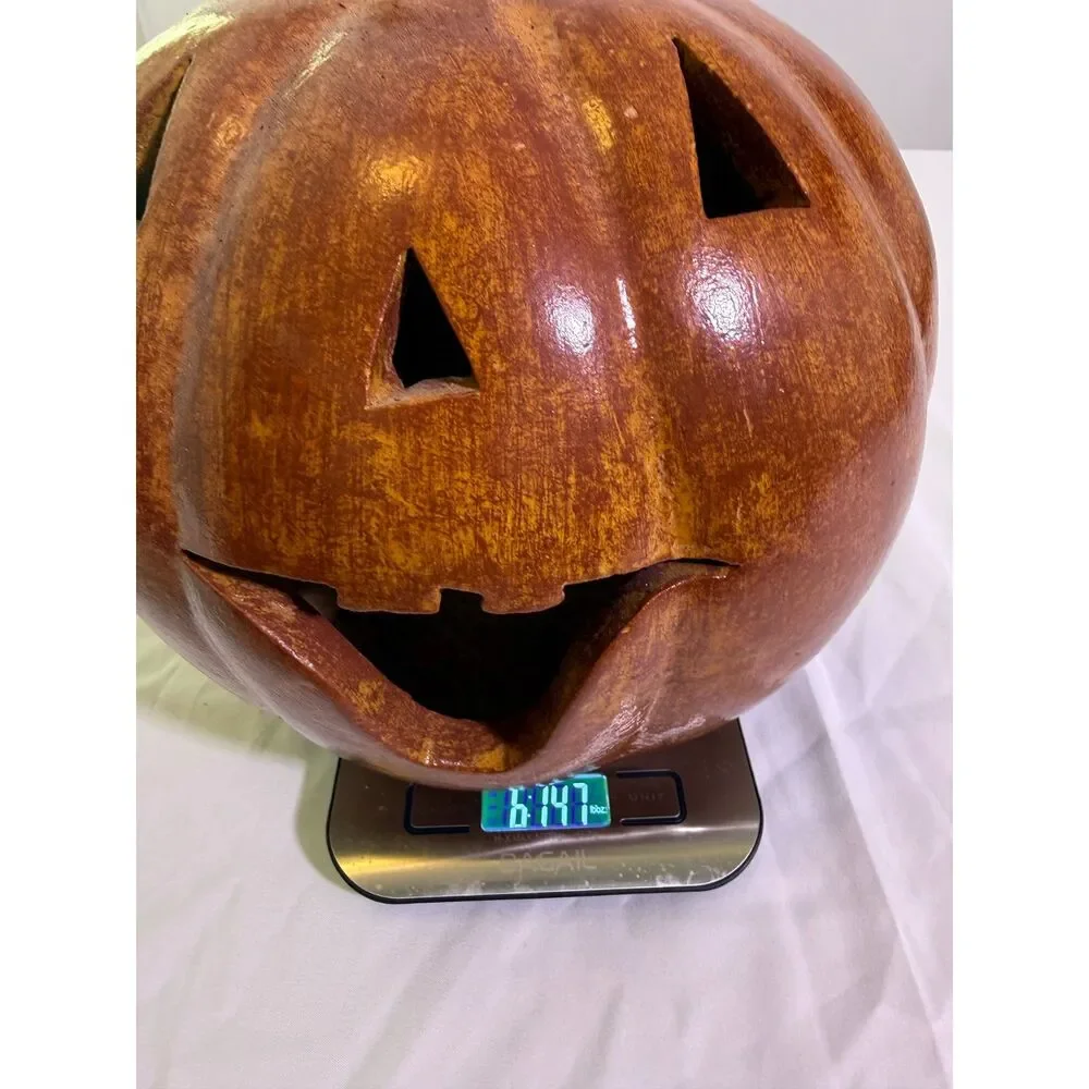 Large Ceramic Jack-O'-Lantern Pumpkin Candle Holder Halloween Decor | 6+ lbs